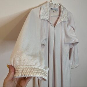 Vintage Christian Dior Quilted Zip Robe House Coat Light‎ Pink Cotton Satin S/M